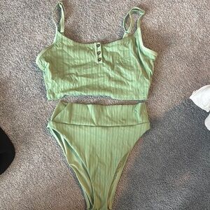 Aerie Ribbed Green Bikini Set